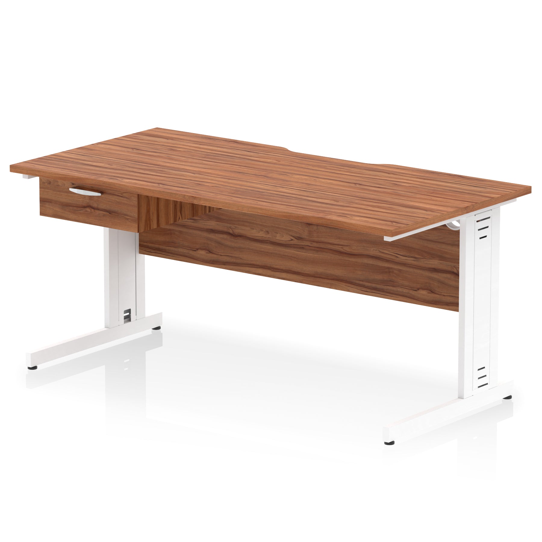 Impulse Scalloped Edge Cable Managed Straight Desk with 1 Drawer Pedestal, 1200-1600mm, Multiple Colours & Frame Options, MFC, 10 Year Warranty, Self-Assembly