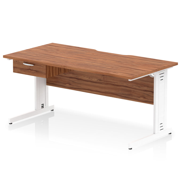 Impulse Scalloped Edge Cable Managed Straight Desk with 1 Drawer Pedestal, 1200-1600mm, Multiple Colours & Frame Options, MFC, 10 Year Warranty, Self-Assembly