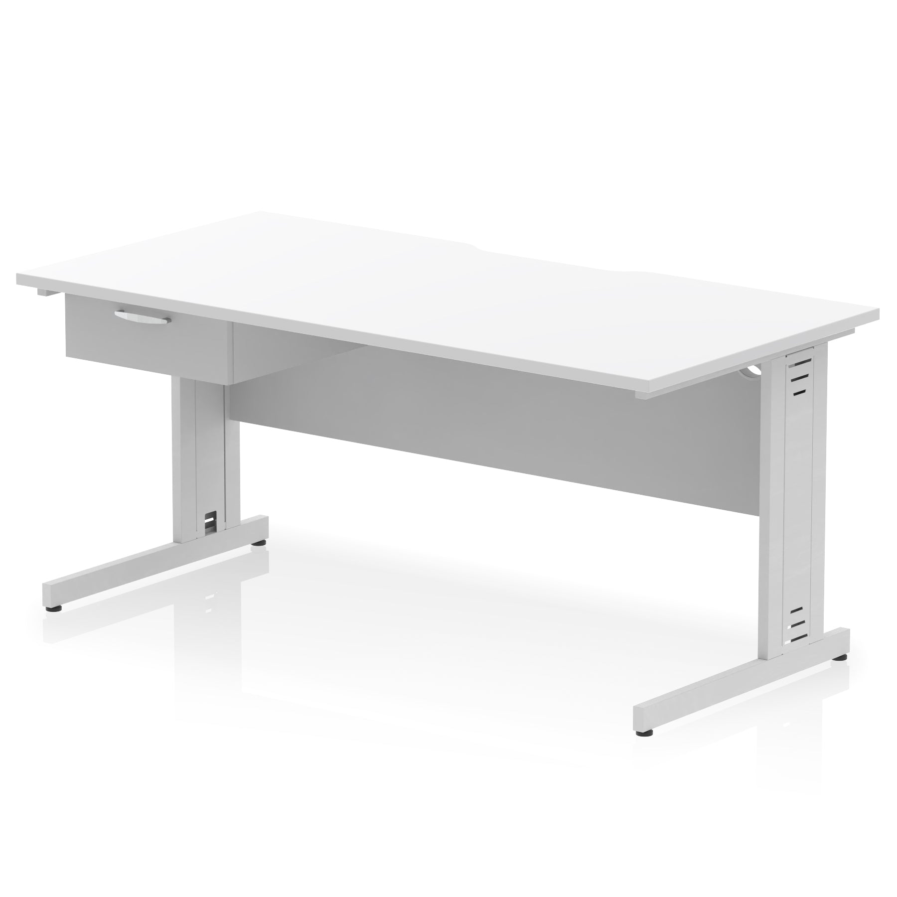 Impulse Scalloped Edge Cable Managed Straight Desk with 1 Drawer Pedestal, 1200-1600mm, Multiple Colours & Frame Options, MFC, 10 Year Warranty, Self-Assembly