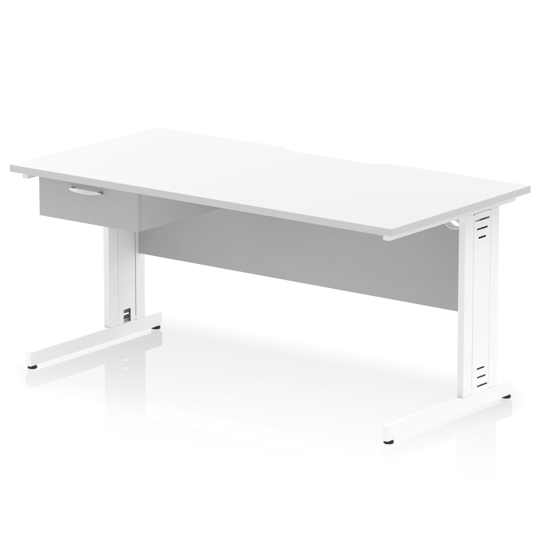 Impulse Scalloped Edge Cable Managed Straight Desk with 1 Drawer Pedestal, 1200-1600mm, Multiple Colours & Frame Options, MFC, 10 Year Warranty, Self-Assembly