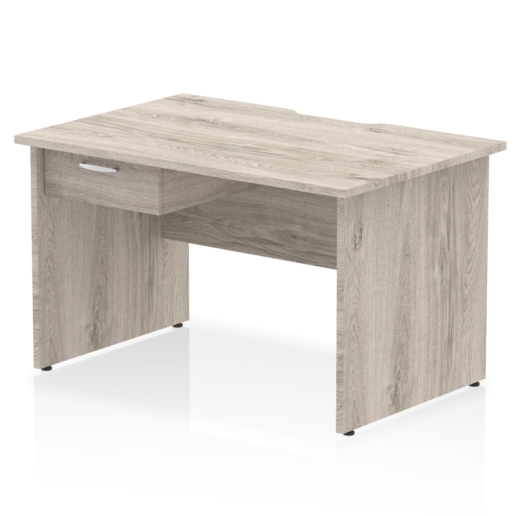 Impulse Scalloped Edge Panel End Straight Office Desk with Single Fixed Drawer Pedestal, 1200–1600mm Width, Choice of Finishes, MFC, Self-Assembly, 10 Year Warranty