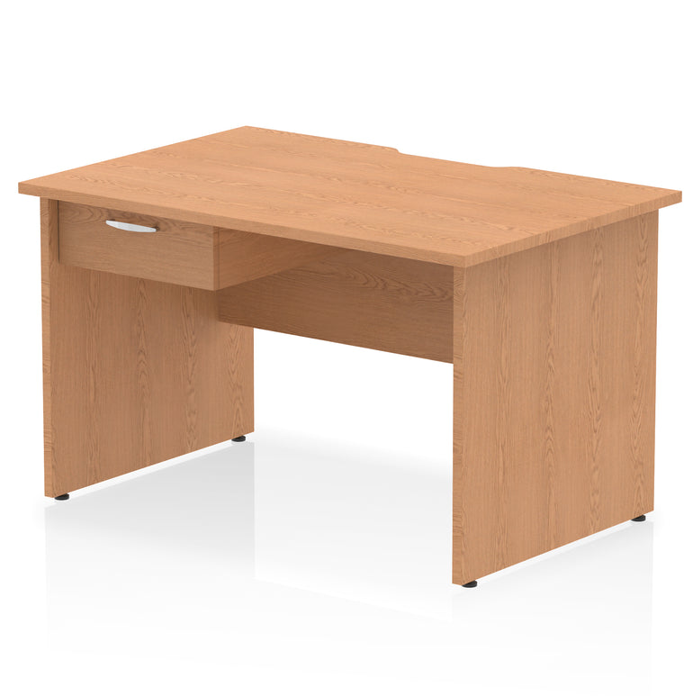 Impulse Scalloped Edge Panel End Straight Office Desk with Single Fixed Drawer Pedestal, 1200–1600mm Width, Choice of Finishes, MFC, Self-Assembly, 10 Year Warranty