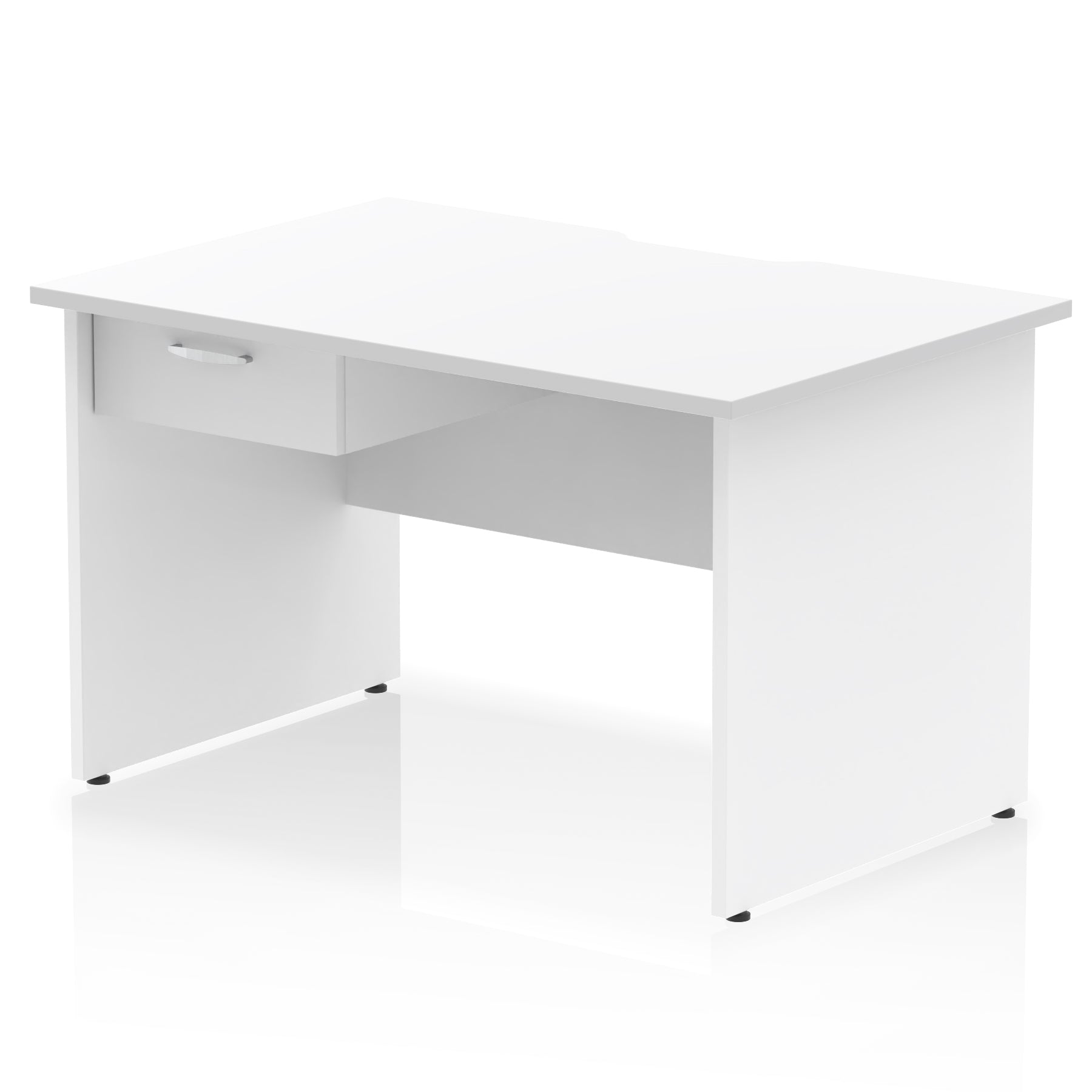 Impulse Scalloped Edge Panel End Straight Office Desk with Single Fixed Drawer Pedestal, 1200–1600mm Width, Choice of Finishes, MFC, Self-Assembly, 10 Year Warranty
