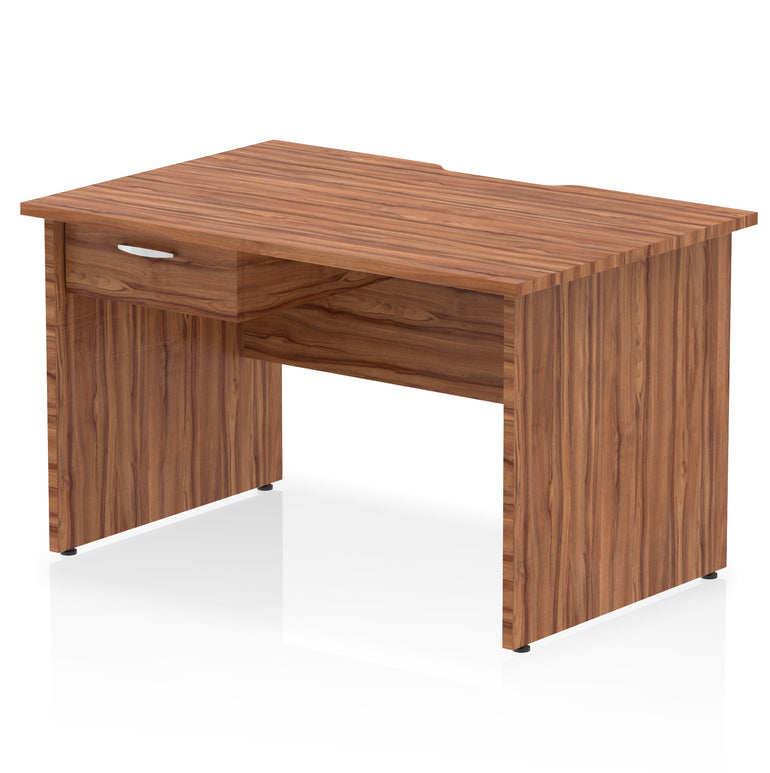 Impulse Scalloped Edge Panel End Straight Office Desk with Single Fixed Drawer Pedestal, 1200–1600mm Width, Choice of Finishes, MFC, Self-Assembly, 10 Year Warranty