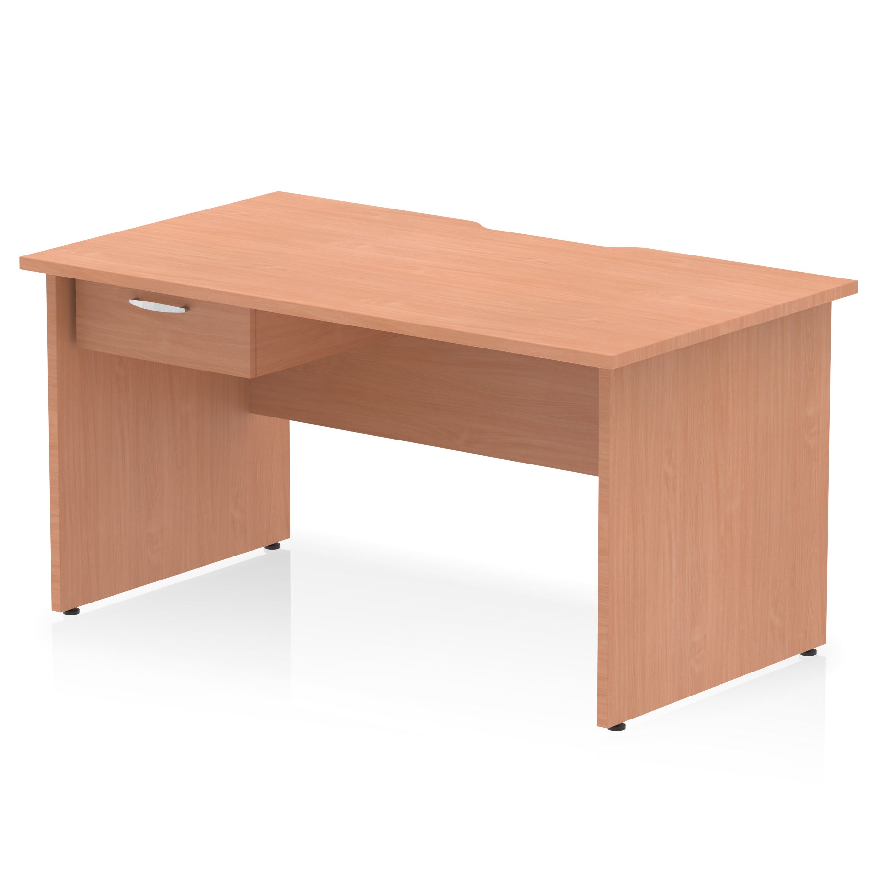 Impulse Scalloped Edge Panel End Straight Office Desk with Single Fixed Drawer Pedestal, 1200–1600mm Width, Choice of Finishes, MFC, Self-Assembly, 10 Year Warranty