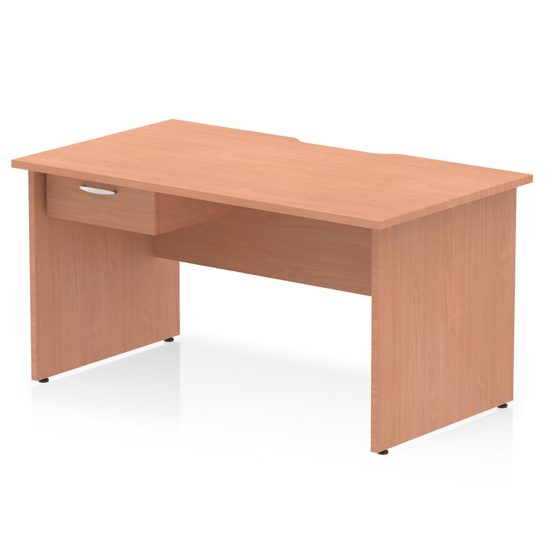 Impulse Scalloped Edge Panel End Straight Office Desk with Single Fixed Drawer Pedestal, 1200–1600mm Width, Choice of Finishes, MFC, Self-Assembly, 10 Year Warranty