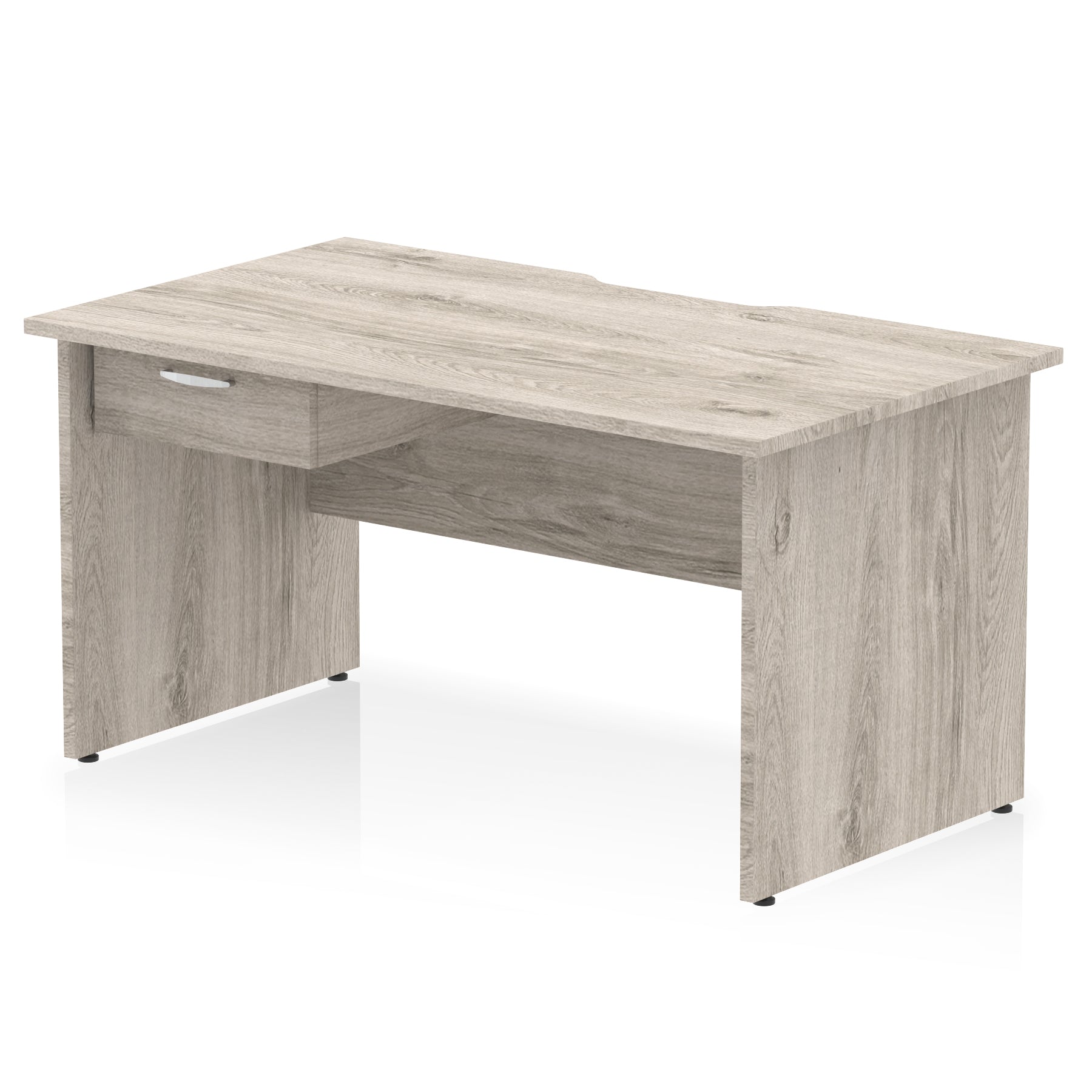 Impulse Scalloped Edge Panel End Straight Office Desk with Single Fixed Drawer Pedestal, 1200–1600mm Width, Choice of Finishes, MFC, Self-Assembly, 10 Year Warranty