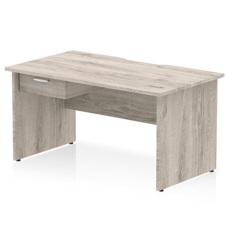 Impulse Scalloped Edge Panel End Straight Office Desk with Single Fixed Drawer Pedestal, 1200–1600mm Width, Choice of Finishes, MFC, Self-Assembly, 10 Year Warranty