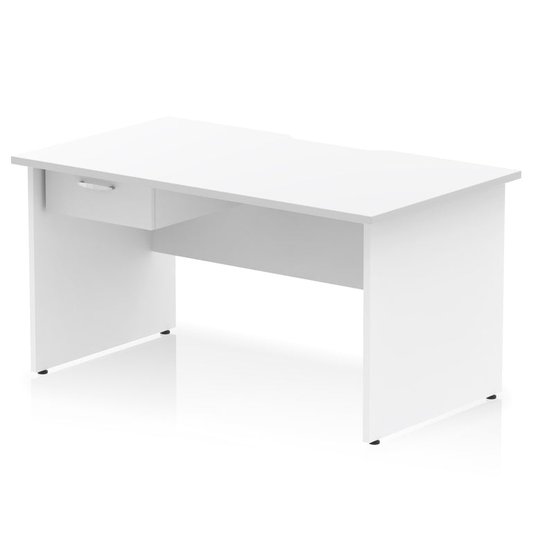 Impulse Scalloped Edge Panel End Straight Office Desk with Single Fixed Drawer Pedestal, 1200–1600mm Width, Choice of Finishes, MFC, Self-Assembly, 10 Year Warranty
