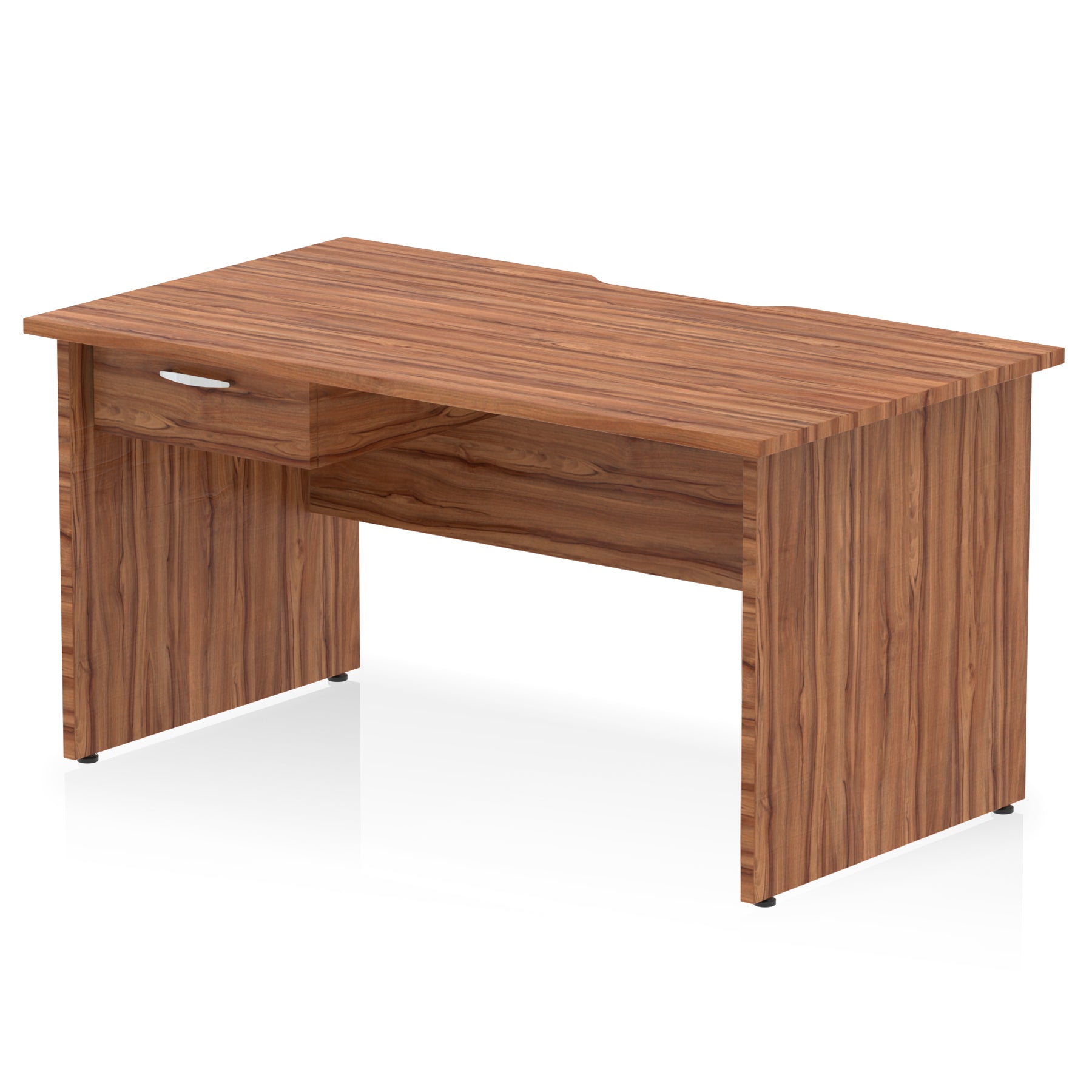 Impulse Scalloped Edge Panel End Straight Office Desk with Single Fixed Drawer Pedestal, 1200–1600mm Width, Choice of Finishes, MFC, Self-Assembly, 10 Year Warranty