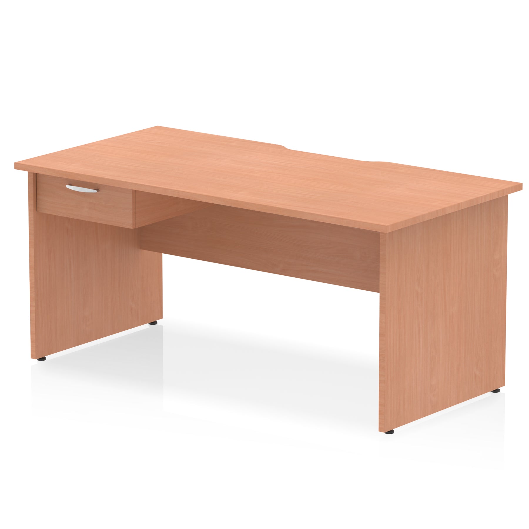 Impulse Scalloped Edge Panel End Straight Office Desk with Single Fixed Drawer Pedestal, 1200–1600mm Width, Choice of Finishes, MFC, Self-Assembly, 10 Year Warranty