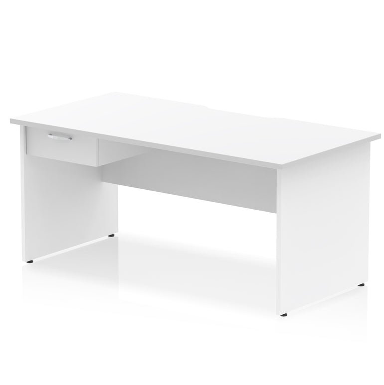 Impulse Scalloped Edge Panel End Straight Office Desk with Single Fixed Drawer Pedestal, 1200–1600mm Width, Choice of Finishes, MFC, Self-Assembly, 10 Year Warranty