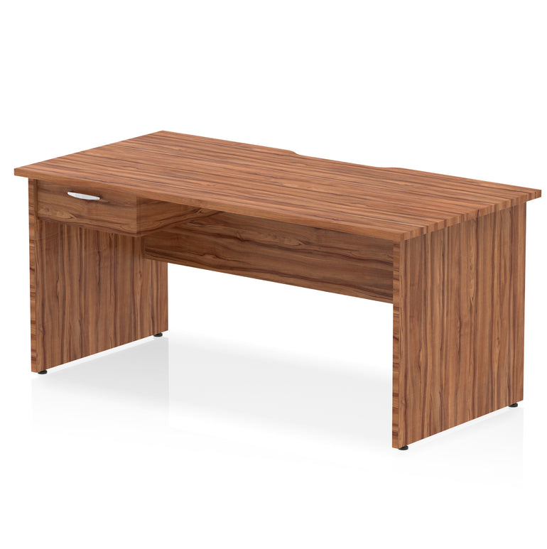 Impulse Scalloped Edge Panel End Straight Office Desk with Single Fixed Drawer Pedestal, 1200–1600mm Width, Choice of Finishes, MFC, Self-Assembly, 10 Year Warranty