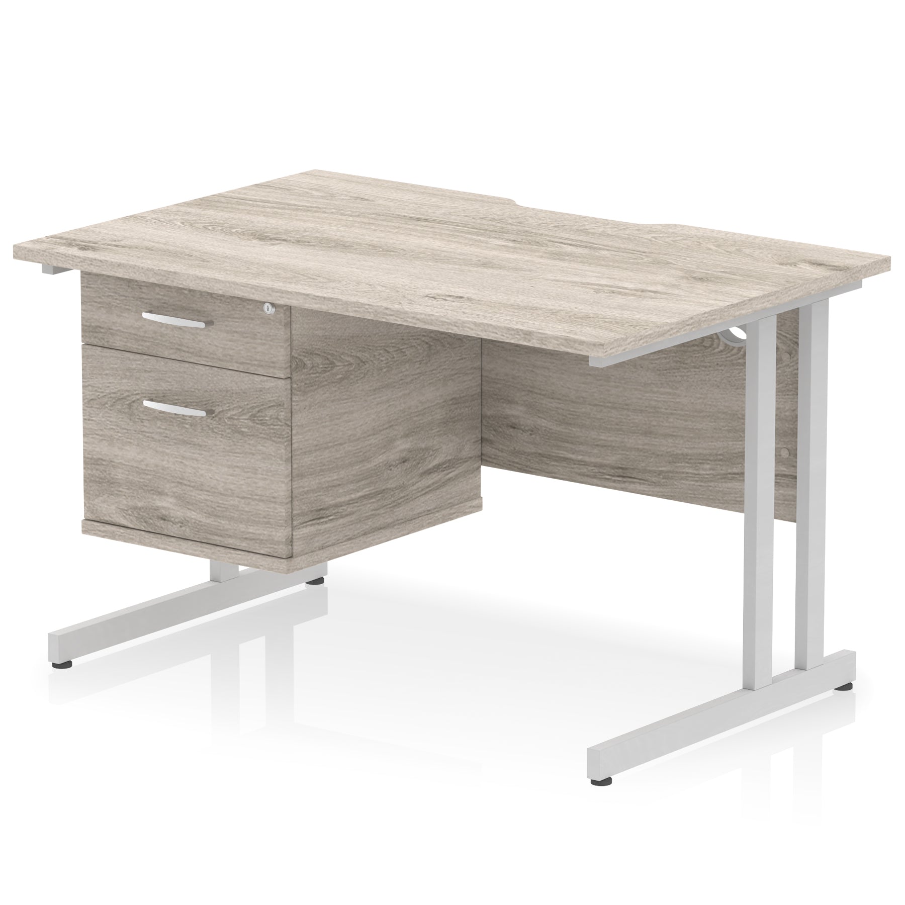 Impulse Scalloped Edge 1200mm Cantilever Desk with 2/3 Drawer Pedestal, Wood & White Finishes, Black/Silver/White Legs, MFC, 10yr Warranty, Self-Assembly