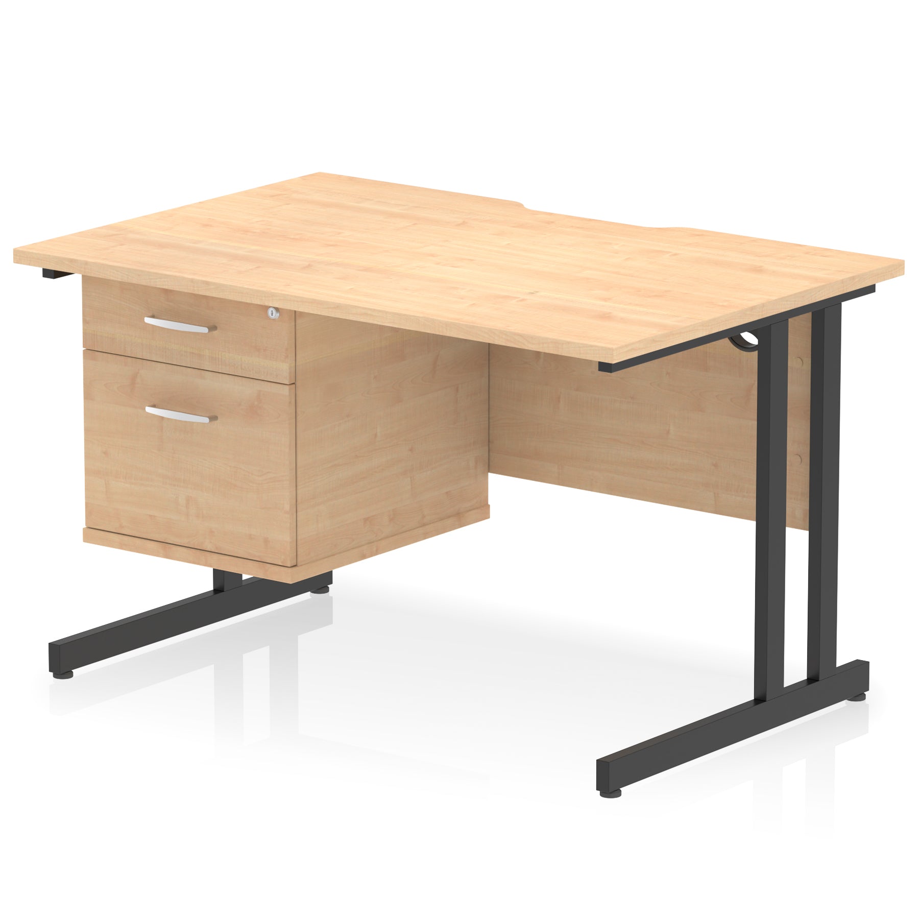 Impulse Scalloped Edge 1200mm Cantilever Desk with 2/3 Drawer Pedestal, Wood & White Finishes, Black/Silver/White Legs, MFC, 10yr Warranty, Self-Assembly