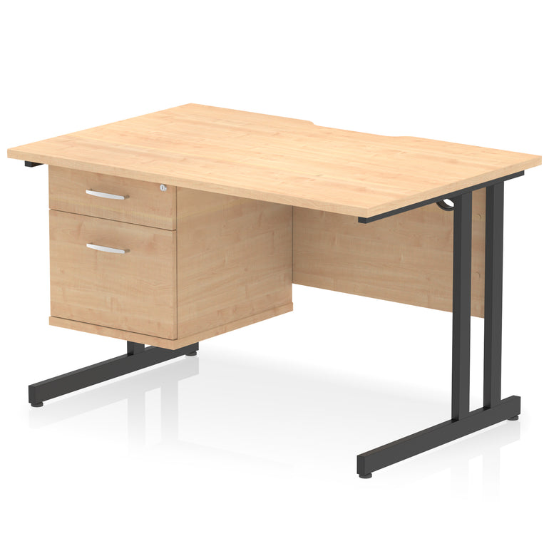 Impulse Scalloped Edge 1200mm Cantilever Desk with 2/3 Drawer Pedestal, Wood & White Finishes, Black/Silver/White Legs, MFC, 10yr Warranty, Self-Assembly