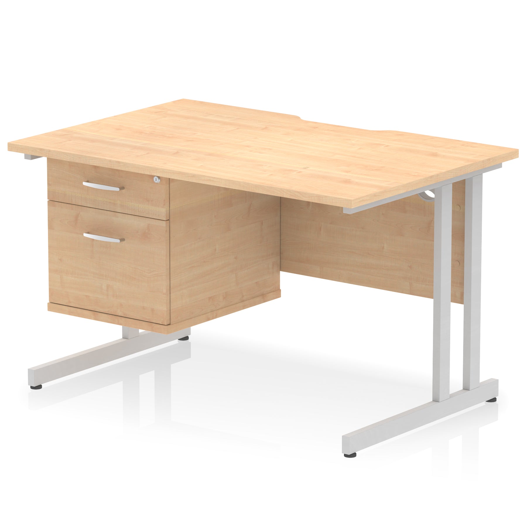 Impulse Scalloped Edge 1200mm Cantilever Desk with 2/3 Drawer Pedestal, Wood & White Finishes, Black/Silver/White Legs, MFC, 10yr Warranty, Self-Assembly