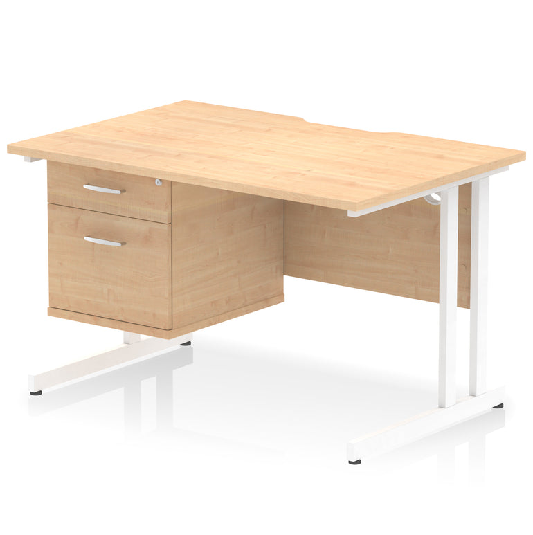 Impulse Scalloped Edge 1200mm Cantilever Desk with 2/3 Drawer Pedestal, Wood & White Finishes, Black/Silver/White Legs, MFC, 10yr Warranty, Self-Assembly