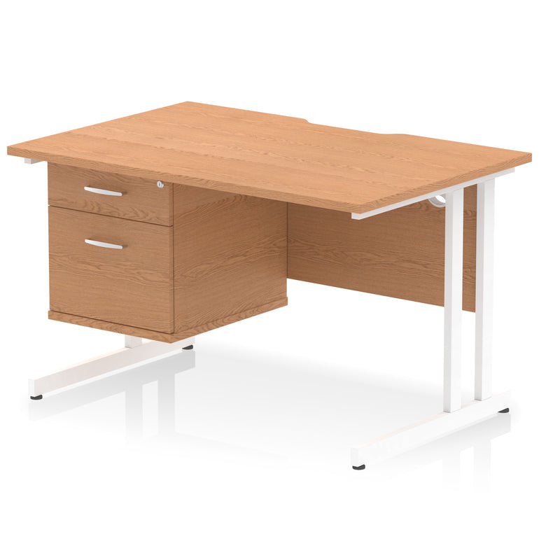 Impulse Scalloped Edge 1200mm Cantilever Desk with 2/3 Drawer Pedestal, Wood & White Finishes, Black/Silver/White Legs, MFC, 10yr Warranty, Self-Assembly
