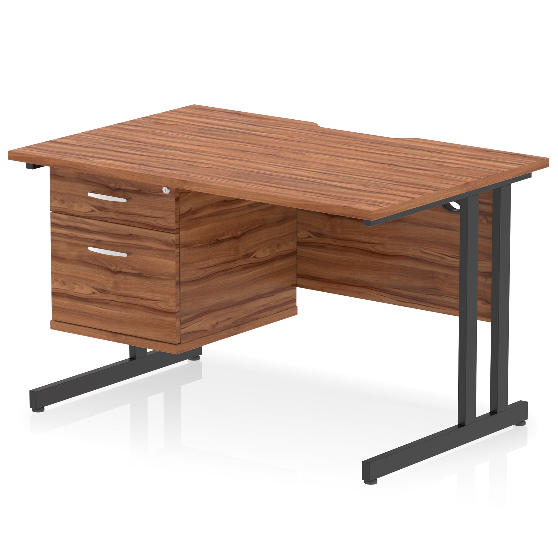 Impulse Scalloped Edge 1200mm Cantilever Desk with 2/3 Drawer Pedestal, Wood & White Finishes, Black/Silver/White Legs, MFC, 10yr Warranty, Self-Assembly