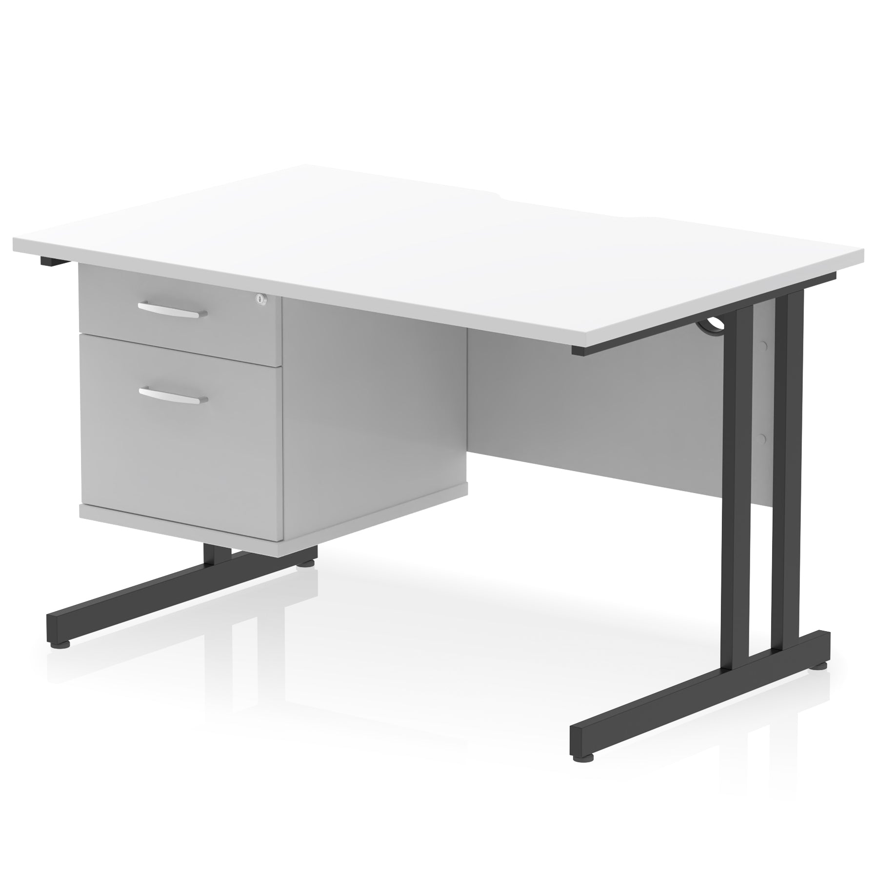 Impulse Scalloped Edge 1200mm Cantilever Desk with 2/3 Drawer Pedestal, Wood & White Finishes, Black/Silver/White Legs, MFC, 10yr Warranty, Self-Assembly