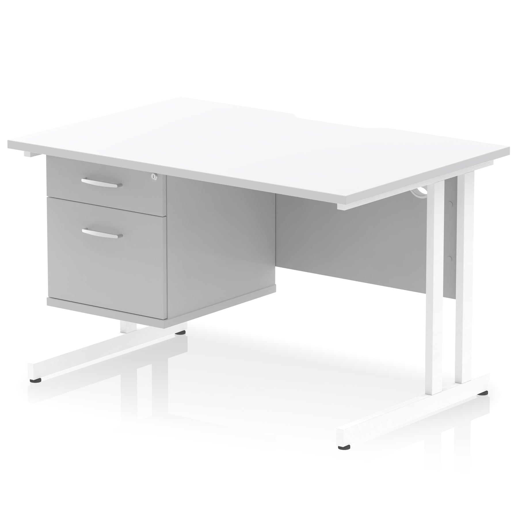 Impulse Scalloped Edge 1200mm Cantilever Desk with 2/3 Drawer Pedestal, Wood & White Finishes, Black/Silver/White Legs, MFC, 10yr Warranty, Self-Assembly