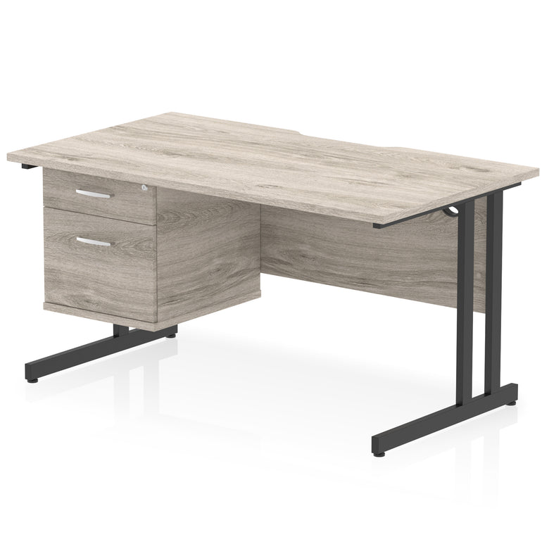 Impulse Scalloped Edge 1400mm Cantilever Desk with Single Fixed Pedestal – Multiple Colours & Leg Finishes, 2/3 Drawers, MFC, Self-Assembly, 10 Year Warranty