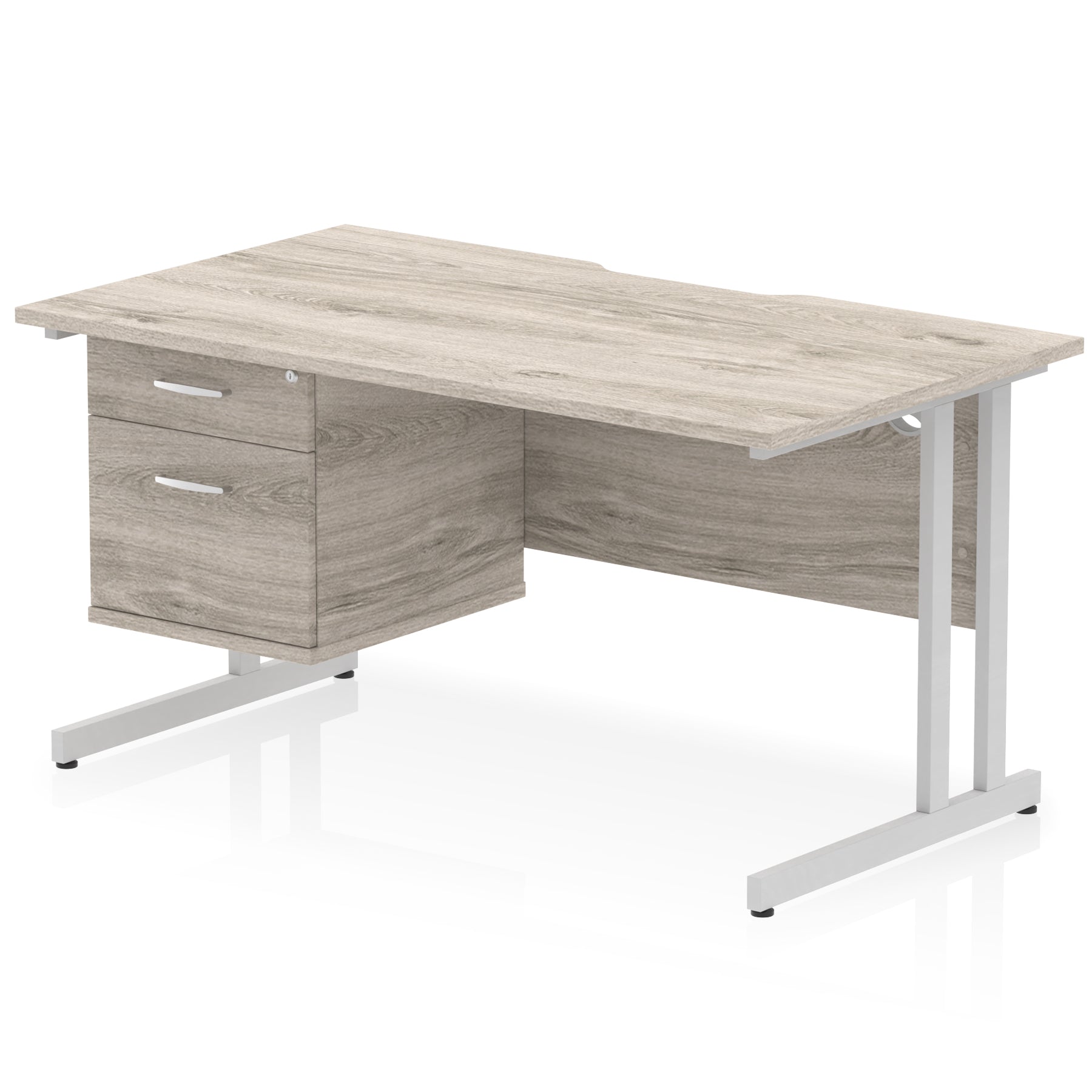 Impulse Scalloped Edge 1400mm Cantilever Desk with Single Fixed Pedestal – Multiple Colours & Leg Finishes, 2/3 Drawers, MFC, Self-Assembly, 10 Year Warranty