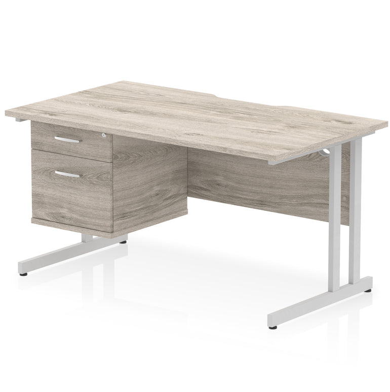 Impulse Scalloped Edge 1400mm Cantilever Desk with Single Fixed Pedestal – Multiple Colours & Leg Finishes, 2/3 Drawers, MFC, Self-Assembly, 10 Year Warranty