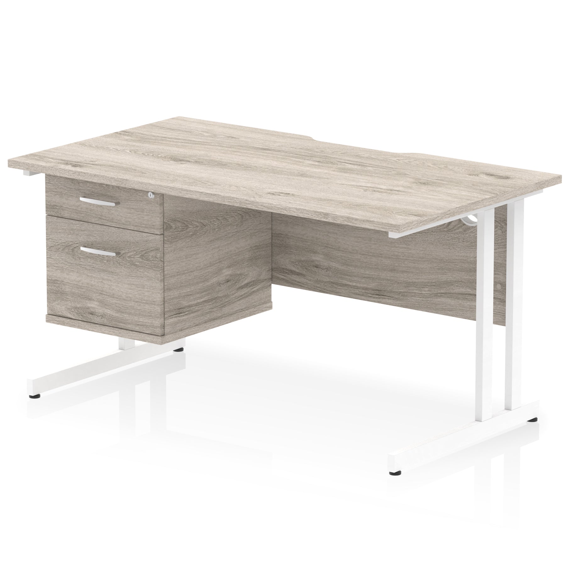 Impulse Scalloped Edge 1400mm Cantilever Desk with Single Fixed Pedestal – Multiple Colours & Leg Finishes, 2/3 Drawers, MFC, Self-Assembly, 10 Year Warranty