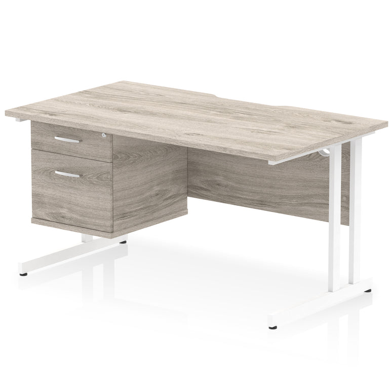 Impulse Scalloped Edge 1400mm Cantilever Desk with Single Fixed Pedestal – Multiple Colours & Leg Finishes, 2/3 Drawers, MFC, Self-Assembly, 10 Year Warranty