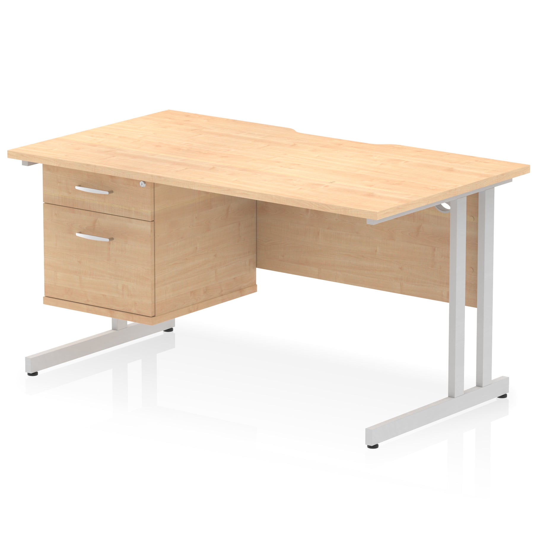 Impulse Scalloped Edge 1400mm Cantilever Desk with Single Fixed Pedestal – Multiple Colours & Leg Finishes, 2/3 Drawers, MFC, Self-Assembly, 10 Year Warranty