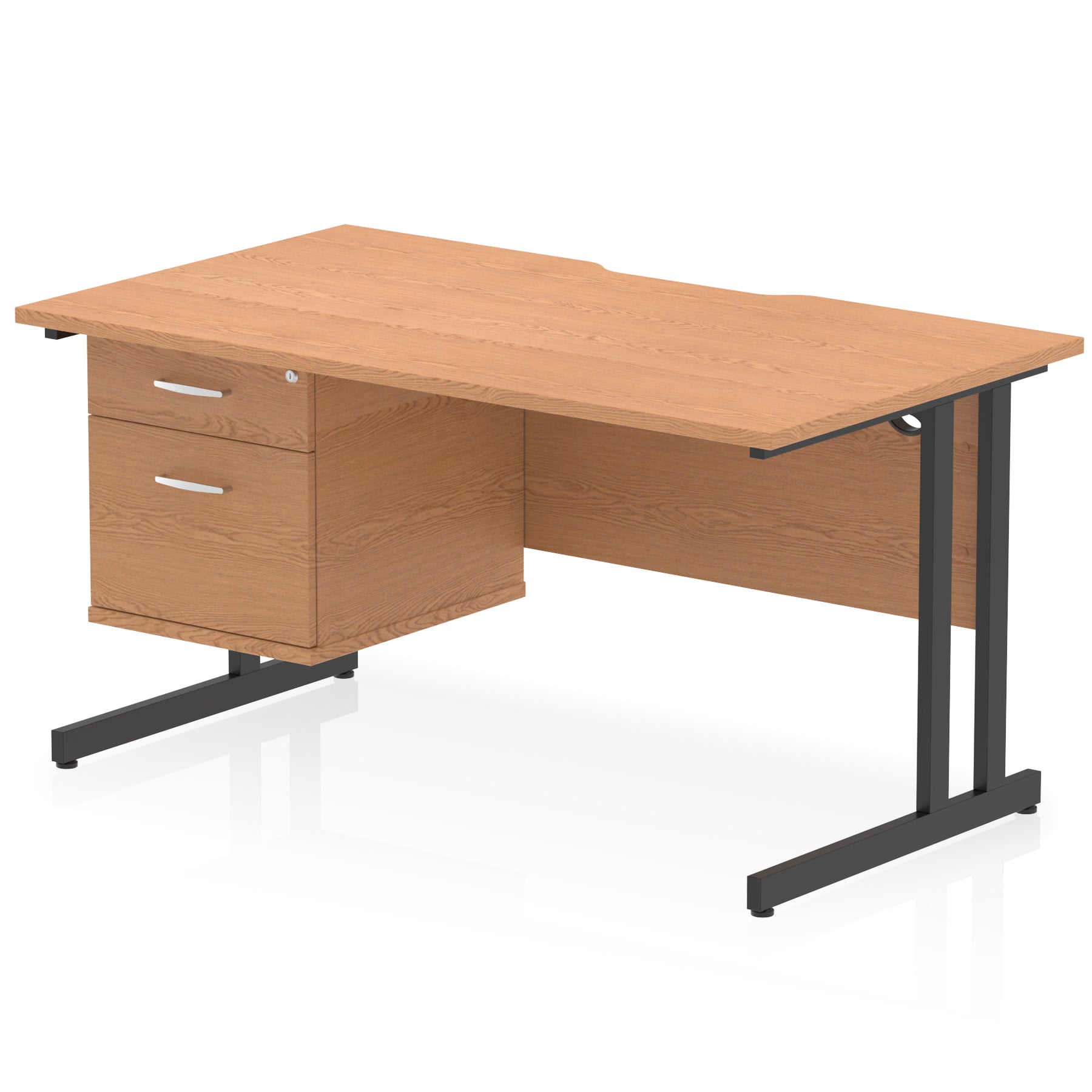 Impulse Scalloped Edge 1400mm Cantilever Desk with Single Fixed Pedestal – Multiple Colours & Leg Finishes, 2/3 Drawers, MFC, Self-Assembly, 10 Year Warranty