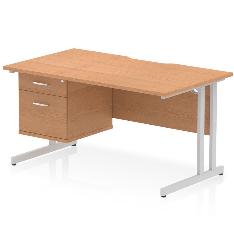 Impulse Scalloped Edge 1400mm Cantilever Desk with Single Fixed Pedestal – Multiple Colours & Leg Finishes, 2/3 Drawers, MFC, Self-Assembly, 10 Year Warranty