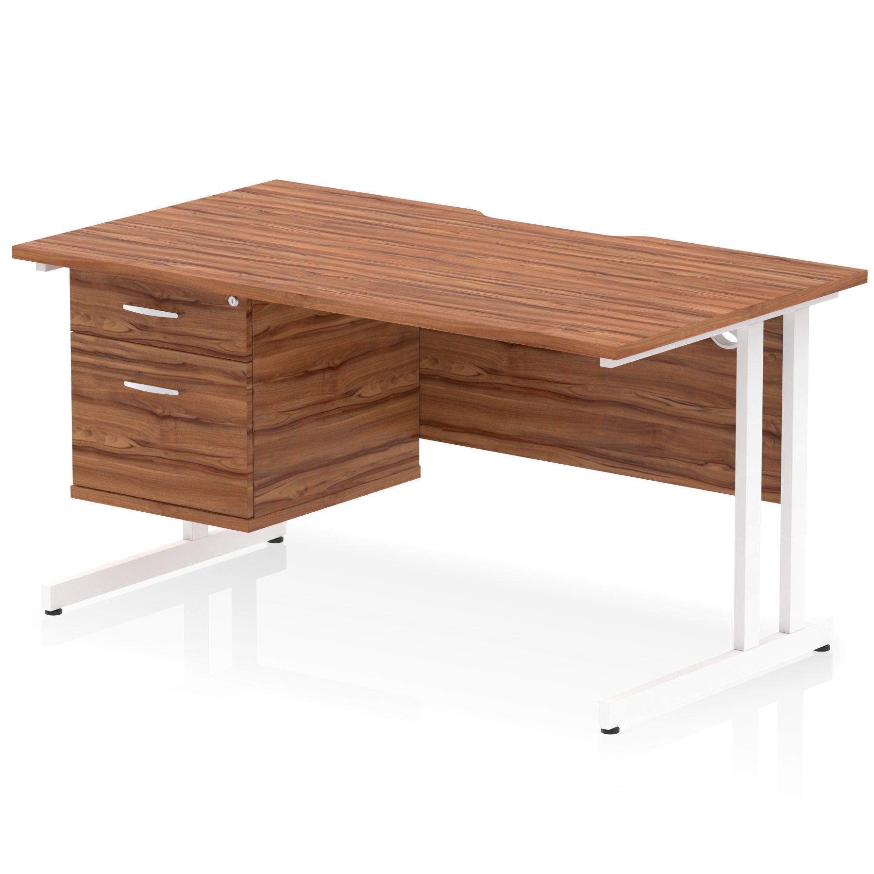 Impulse Scalloped Edge 1400mm Cantilever Desk with Single Fixed Pedestal – Multiple Colours & Leg Finishes, 2/3 Drawers, MFC, Self-Assembly, 10 Year Warranty