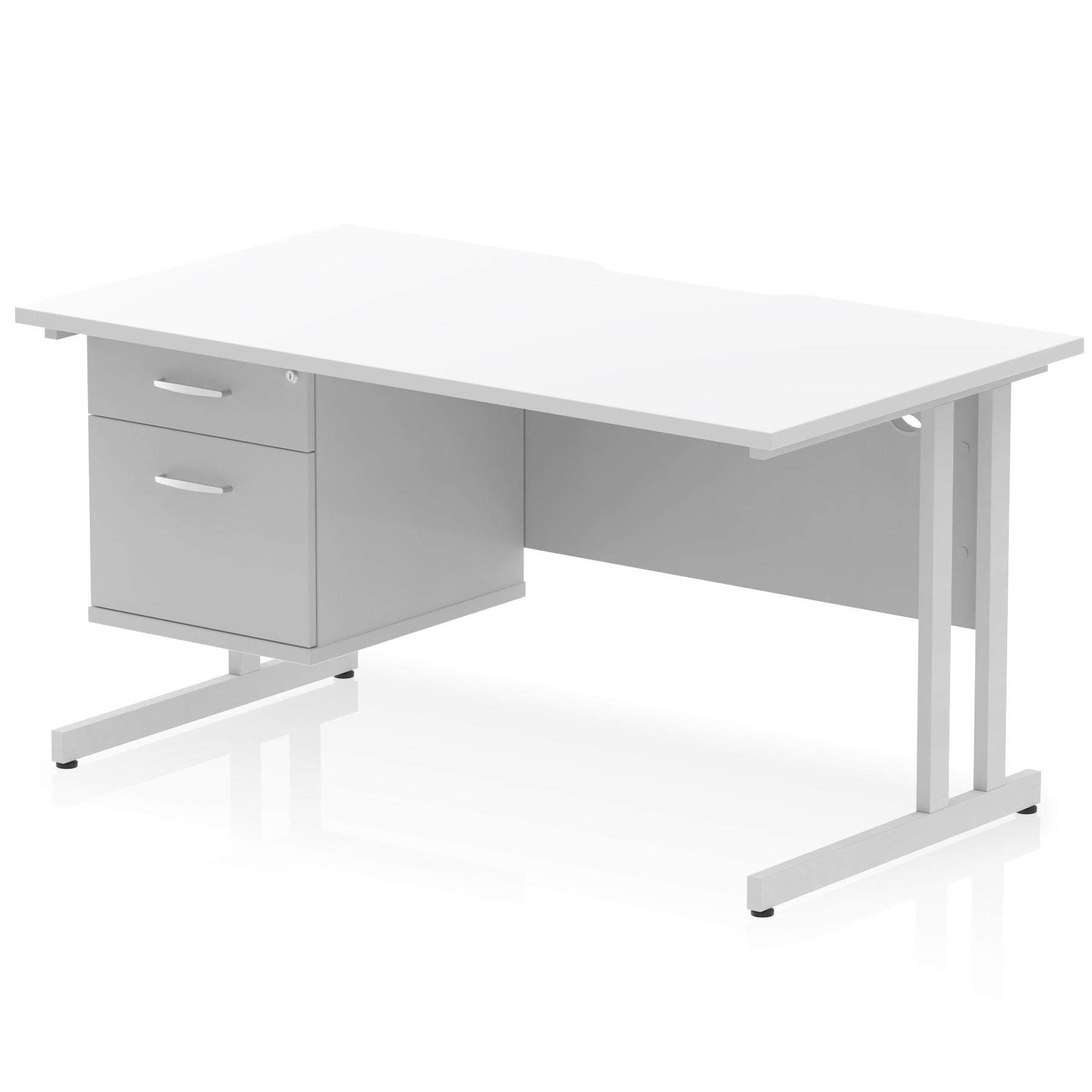 Impulse Scalloped Edge 1400mm Cantilever Desk with Single Fixed Pedestal – Multiple Colours & Leg Finishes, 2/3 Drawers, MFC, Self-Assembly, 10 Year Warranty
