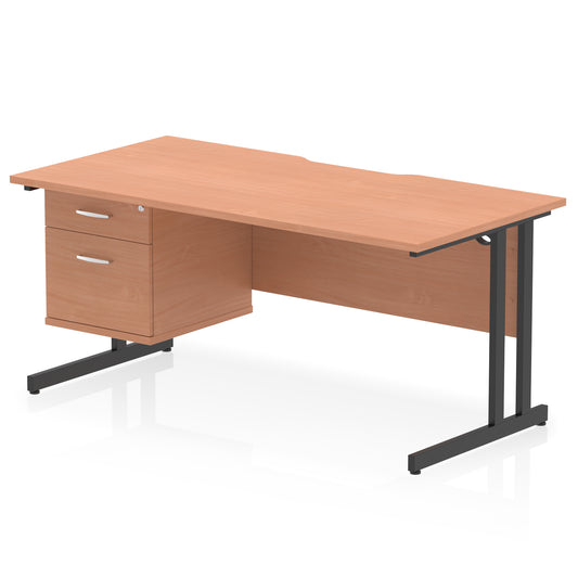 Impulse Scalloped Edge 1600mm Cantilever Office Desk with Fixed 2 or 3 Drawer Pedestal, Multiple Desktop & Leg Colours, MFC, 10 Year Warranty, Self-Assembly