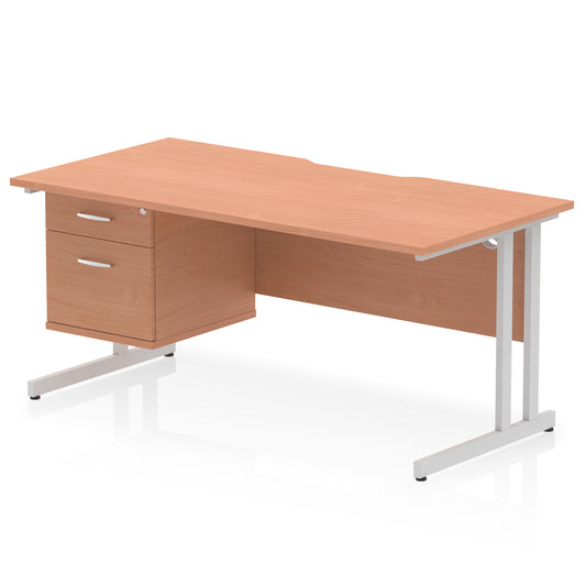 Impulse Scalloped Edge 1600mm Cantilever Office Desk with Fixed 2 or 3 Drawer Pedestal, Multiple Desktop & Leg Colours, MFC, 10 Year Warranty, Self-Assembly