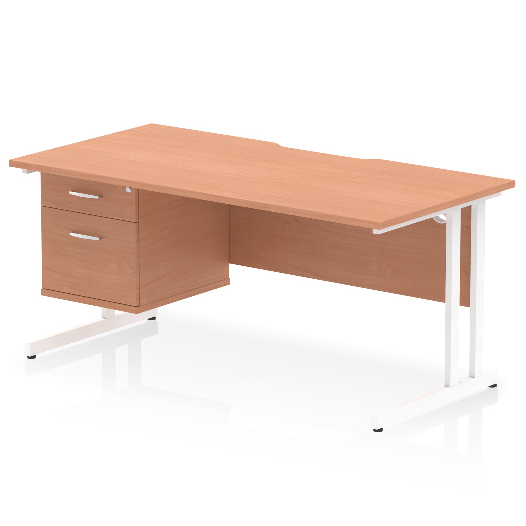 Impulse Scalloped Edge 1600mm Cantilever Office Desk with Fixed 2 or 3 Drawer Pedestal, Multiple Desktop & Leg Colours, MFC, 10 Year Warranty, Self-Assembly