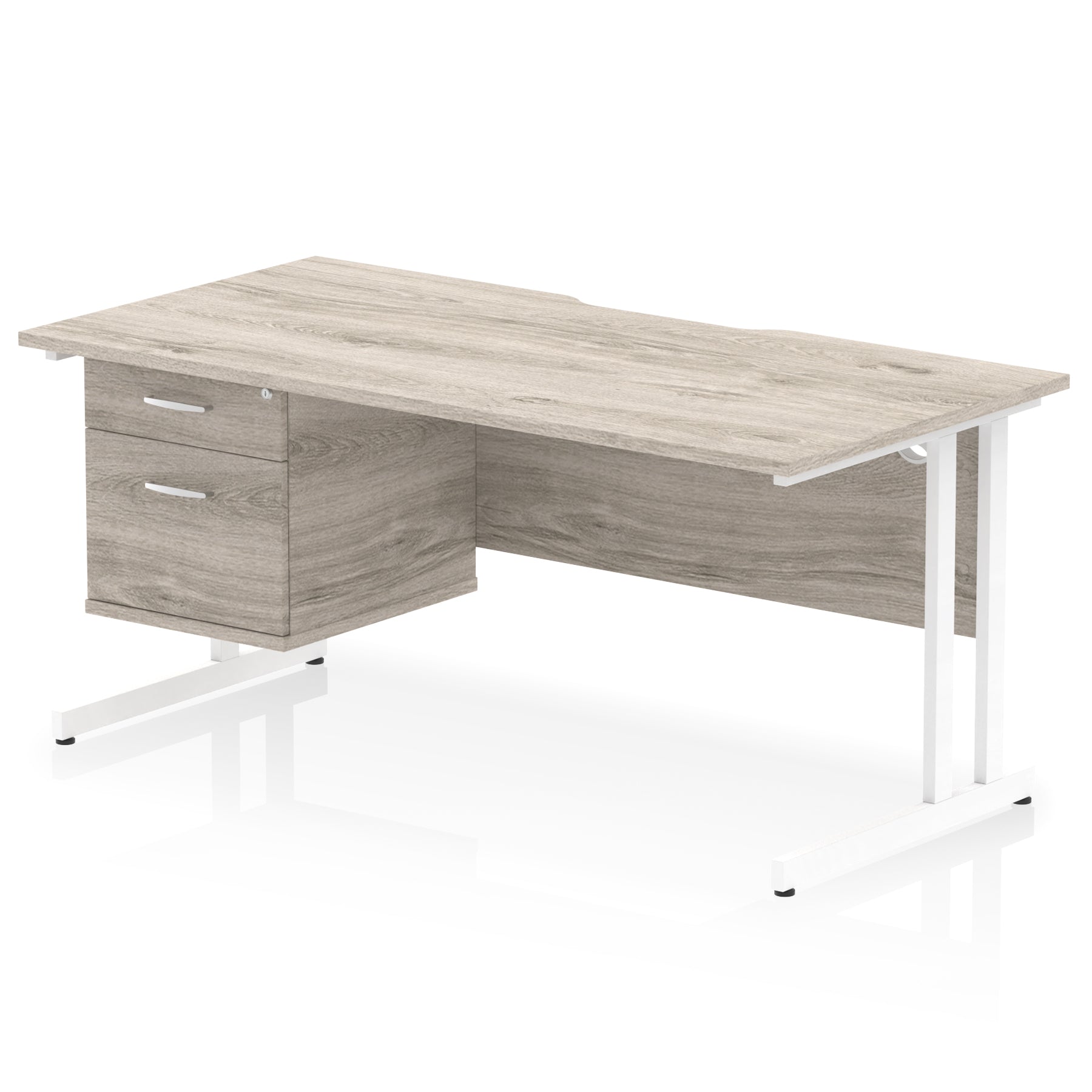 Impulse Scalloped Edge 1600mm Cantilever Office Desk with Fixed 2 or 3 Drawer Pedestal, Multiple Desktop & Leg Colours, MFC, 10 Year Warranty, Self-Assembly