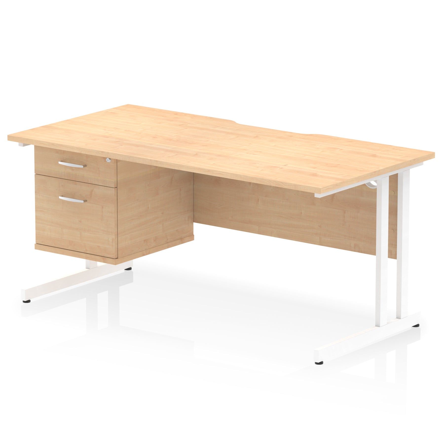 Impulse Scalloped Edge 1600mm Cantilever Office Desk with Fixed 2 or 3 Drawer Pedestal, Multiple Desktop & Leg Colours, MFC, 10 Year Warranty, Self-Assembly