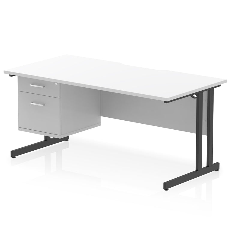 Impulse Scalloped Edge 1600mm Cantilever Office Desk with Fixed 2 or 3 Drawer Pedestal, Multiple Desktop & Leg Colours, MFC, 10 Year Warranty, Self-Assembly
