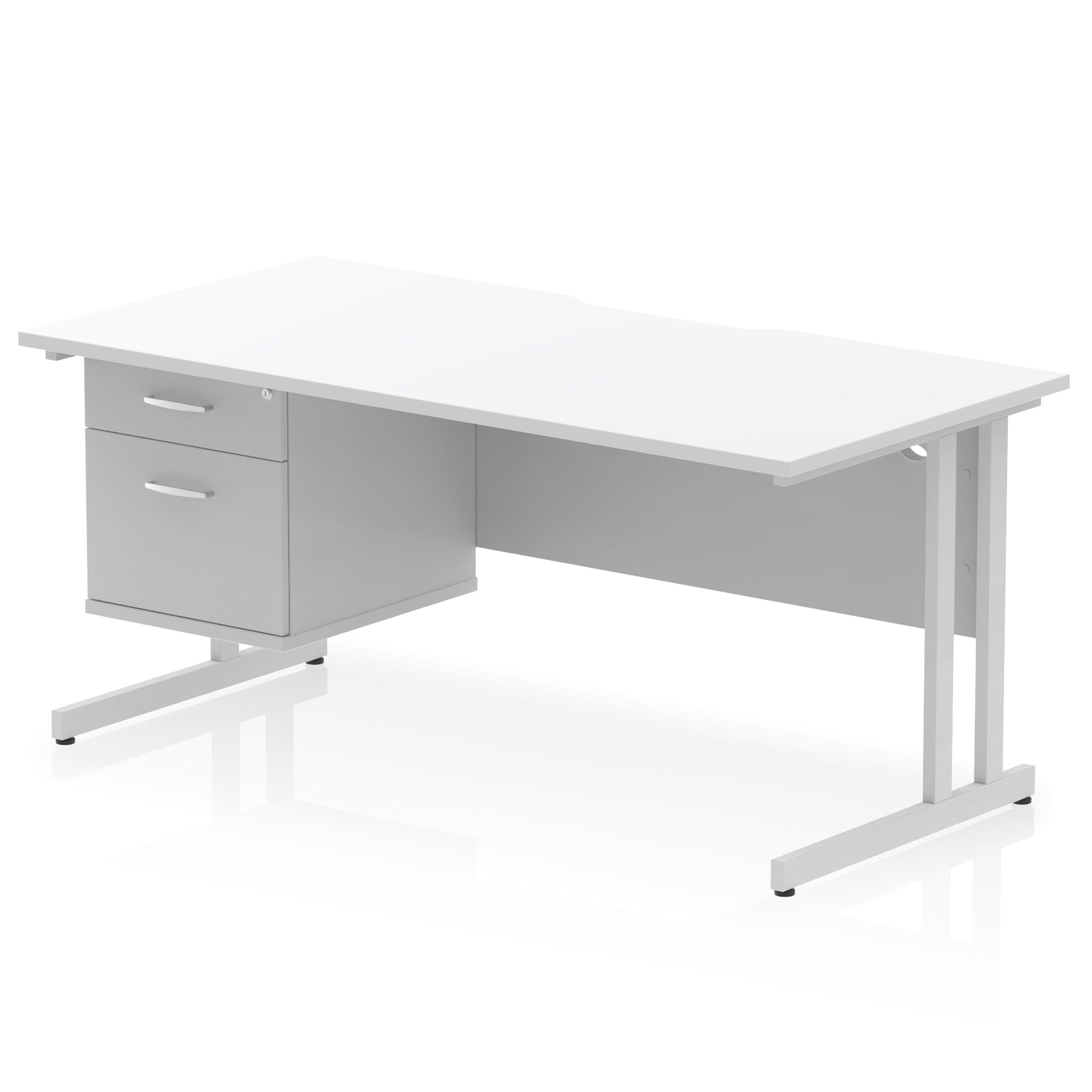 Impulse Scalloped Edge 1600mm Cantilever Office Desk with Fixed 2 or 3 Drawer Pedestal, Multiple Desktop & Leg Colours, MFC, 10 Year Warranty, Self-Assembly