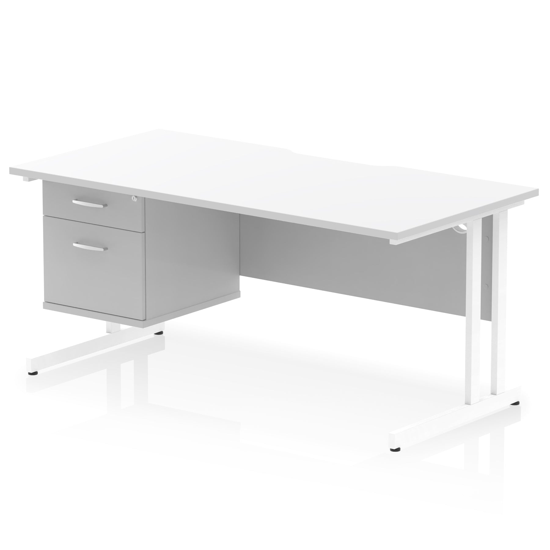 Impulse Scalloped Edge 1600mm Cantilever Office Desk with Fixed 2 or 3 Drawer Pedestal, Multiple Desktop & Leg Colours, MFC, 10 Year Warranty, Self-Assembly