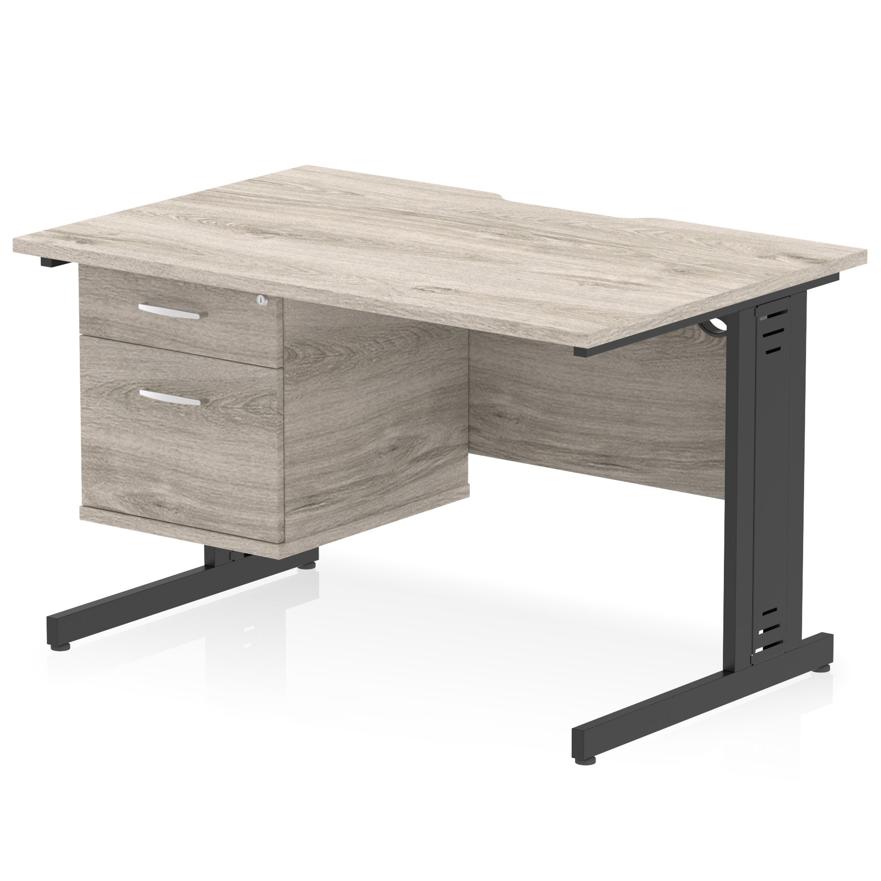 Impulse 1200mm Cable Managed Straight Desk with Single Fixed Pedestal, 2 or 3 Drawers, Multiple Top & Leg Colours, MFC, Self-Assembly, 10 Year Warranty
