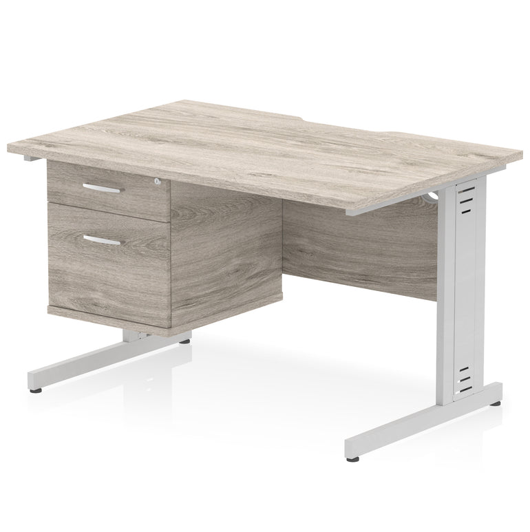 Impulse 1200mm Cable Managed Straight Desk with Single Fixed Pedestal, 2 or 3 Drawers, Multiple Top & Leg Colours, MFC, Self-Assembly, 10 Year Warranty