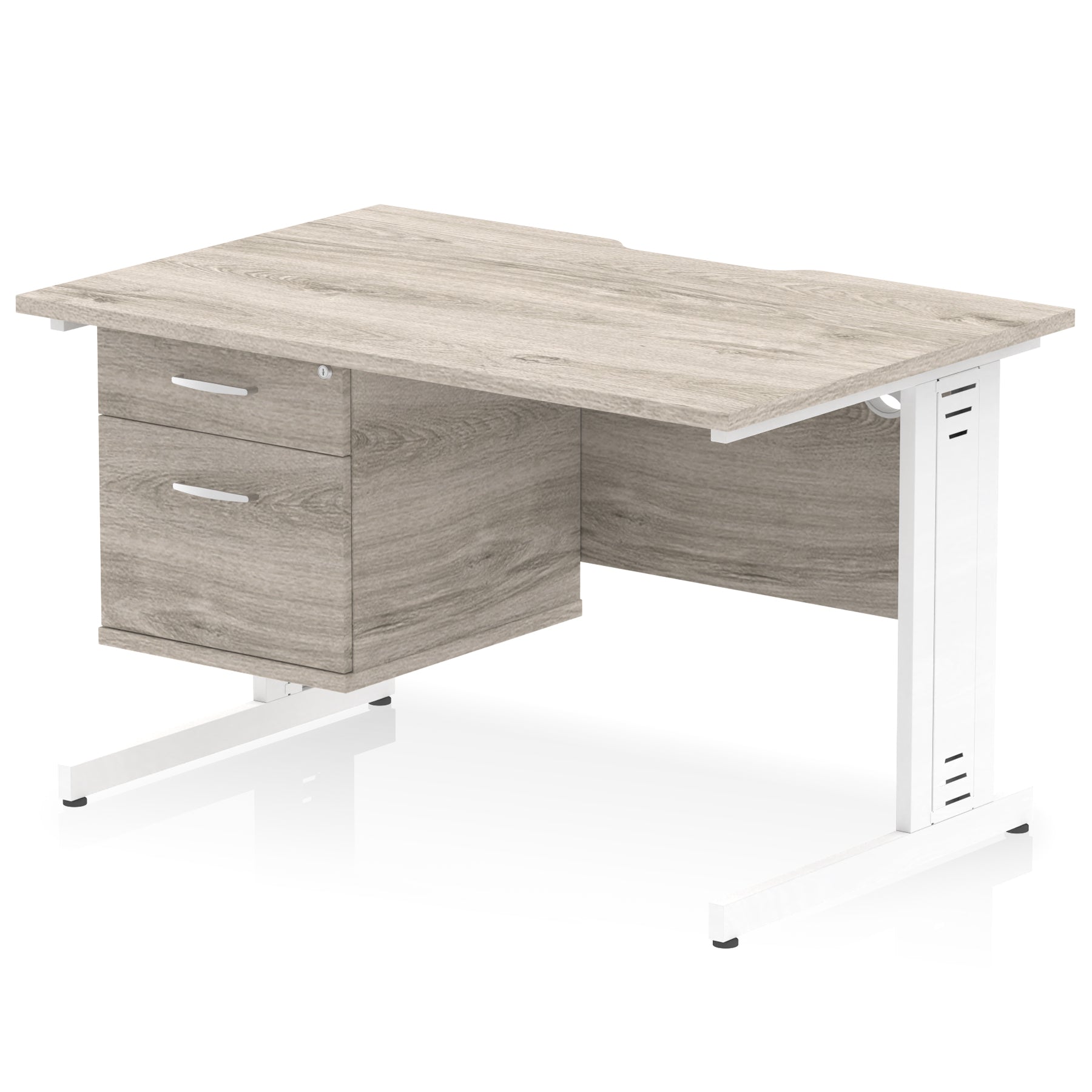 Impulse 1200mm Cable Managed Straight Desk with Single Fixed Pedestal, 2 or 3 Drawers, Multiple Top & Leg Colours, MFC, Self-Assembly, 10 Year Warranty