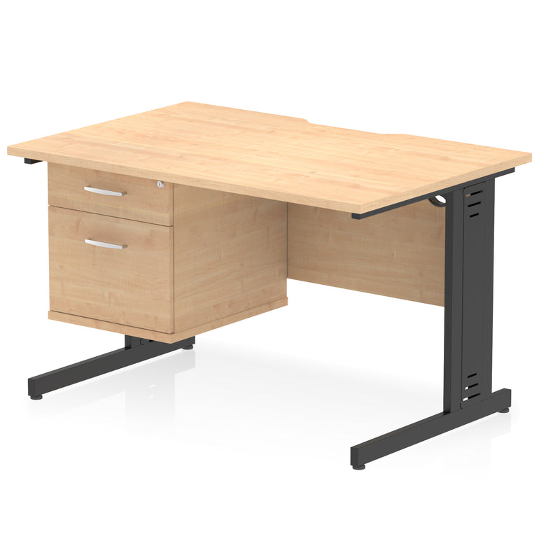 Impulse 1200mm Cable Managed Straight Desk with Single Fixed Pedestal, 2 or 3 Drawers, Multiple Top & Leg Colours, MFC, Self-Assembly, 10 Year Warranty