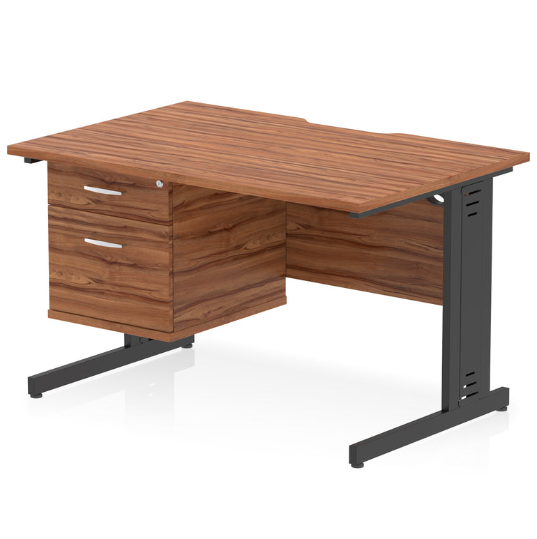 Impulse 1200mm Cable Managed Straight Desk with Single Fixed Pedestal, 2 or 3 Drawers, Multiple Top & Leg Colours, MFC, Self-Assembly, 10 Year Warranty
