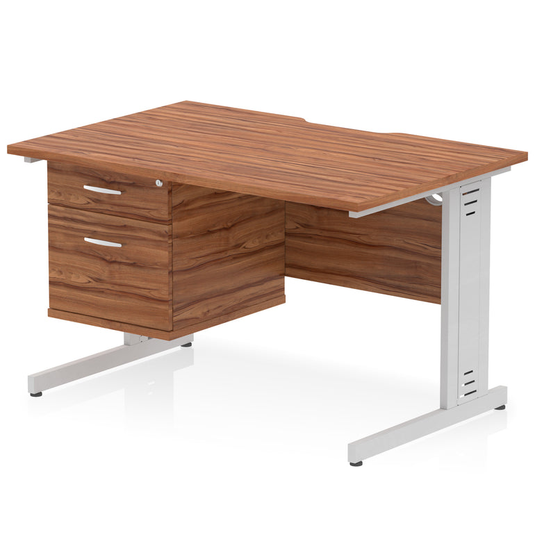 Impulse 1200mm Cable Managed Straight Desk with Single Fixed Pedestal, 2 or 3 Drawers, Multiple Top & Leg Colours, MFC, Self-Assembly, 10 Year Warranty